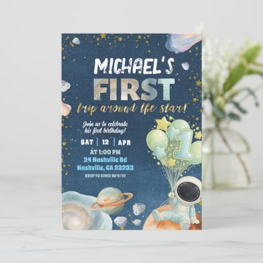 Space Boy 1ST Trip around the sun Birthday Invitat 招待状 (スタンド正面)