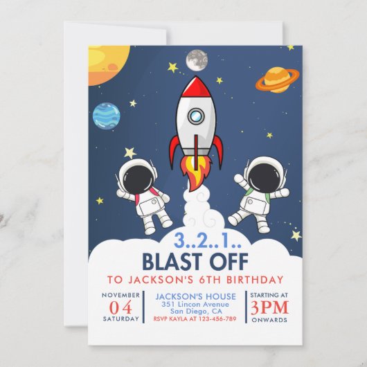 Space Boy Birthday 招待状 (正面)