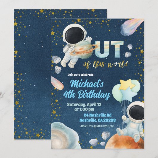 Space Boy Birthday Invitation 招待状 (正面/裏面)