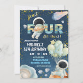 Space Boy reach FOUR the stars 4th Birthday Invita 招待状 (正面)