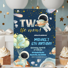 Space Boy TWO the moon Birthday Invitation 招待状
