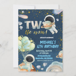 Space Boy TWO the moon Birthday Invitation 招待状
