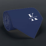 Space Cadet Blue Elegant Monogram   Name One-Sided ネクタイ<br><div class="desc">An one-sided elegant necktie featuring a bold white monogram across a deep Space Cadet Blue background. On top of this monogram sits your first or last name spelled out in all capitals. Over 40 unique colors are available in both one-sided and two-sided versions. You can browse them by clicking the...</div>