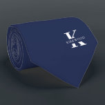 Space Cadet Blue Elegant Monogram   Name One-Sided ネクタイ<br><div class="desc">An one-sided elegant necktie featuring a bold white monogram across a deep Space Cadet Blue background. On top of this monogram sits your first or last name spelled out in all capitals. Over 40 unique colors are available in both one-sided and two-sided versions. You can browse them by clicking the...</div>
