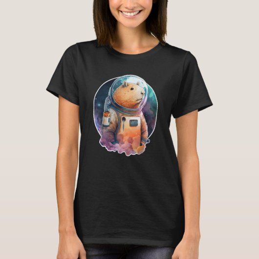 Space Capybara Astronaut Animal Face Galaxy Capiba Tシャツ (正面)