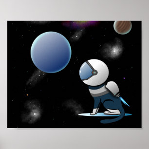 Space Cat Astronaut Flying ポスター