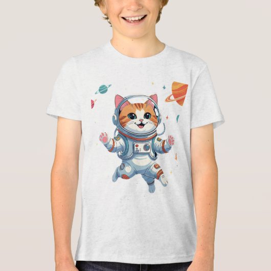 Space Cat Astronaut T-Shirt – Funny Cosmic Kitty トライブレンドTシャツ (正面)