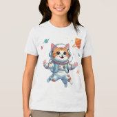 Space Cat Astronaut T-Shirt – Funny Cosmic Kitty トライブレンドTシャツ (正面)