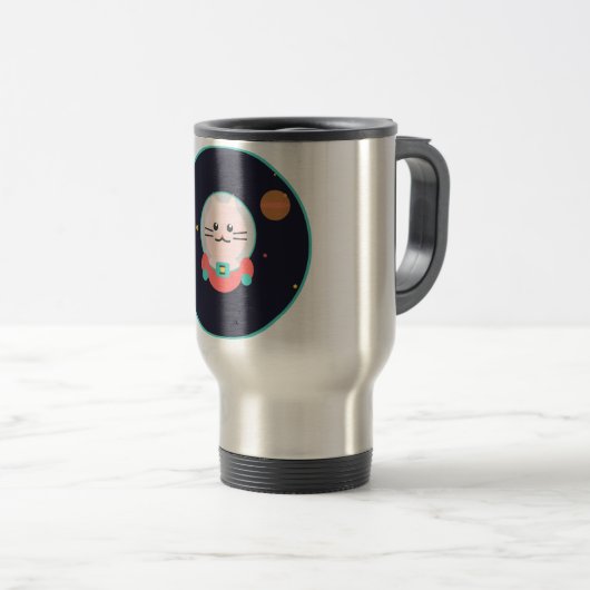 Space Cat Coffee Mug - Cosmic Kitty Astronaut Cup トラベルマグ (正面右)