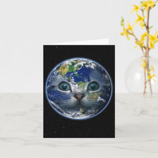 Space Cat Earth Blank Greeting カード (黄色い花)