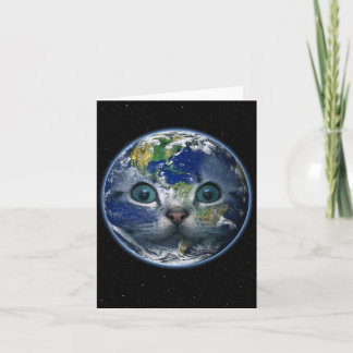 Space Cat Earth Blank Greeting カード
