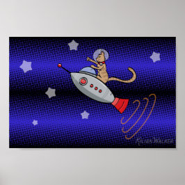Space Cat on a Retro Rocketship ポスター