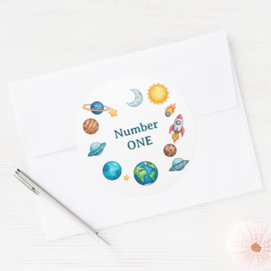 Space Circle Clipart Set With Planets, Moon, Sun,  ラウンドシール (封筒)