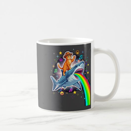 Space Cowboy Cat Riding Shark Rainbow Xel Art  コーヒーマグカップ (右)