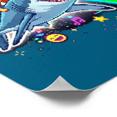 Space Cowboy Cat Riding Shark Rainbow Xel Art  ポスター (角)