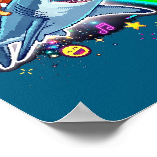 Space Cowboy Cat Riding Shark Rainbow Xel Art  ポスター (角)