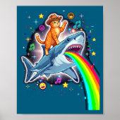 Space Cowboy Cat Riding Shark Rainbow Xel Art  ポスター (正面)