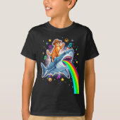 Space Cowboy Cat Riding Shark Rainbow Xel Art  Tシャツ (正面)