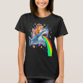 Space Cowboy Cat Riding Shark Rainbow Xel Art  Tシャツ (正面)