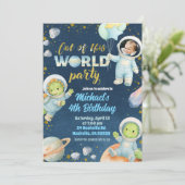 Space Dinosaur Birthday Invitation with photo 招待状 (スタンド正面)