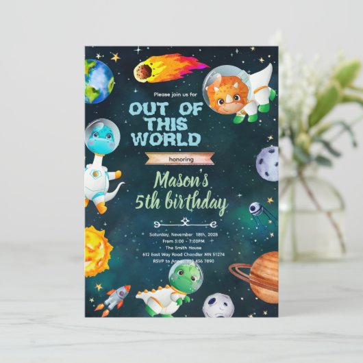 Space Dinosaur theme invitation 招待状 (スタンド正面)