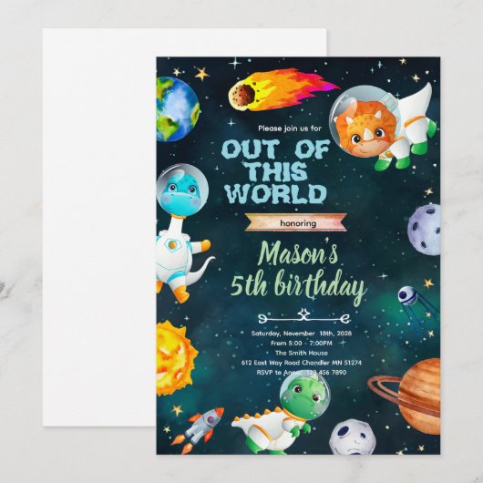 Space Dinosaur theme invitation 招待状 (正面/裏面)