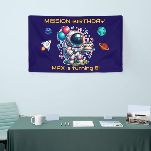  Space Explorer Astronaut Birthday Banner Boy 横断幕 (トレードショー)