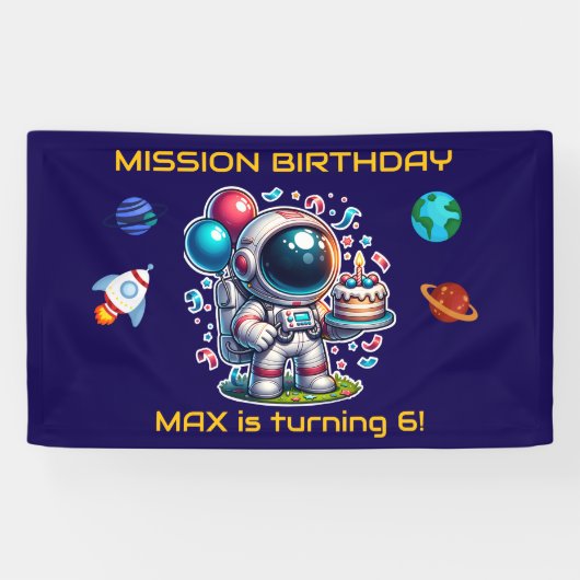  Space Explorer Astronaut Birthday Banner Boy 横断幕 (横)