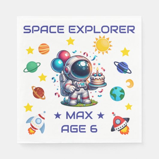 Space Explorer Astronaut Birthday Napkins Custom スタンダードランチョンナプキン (正面)