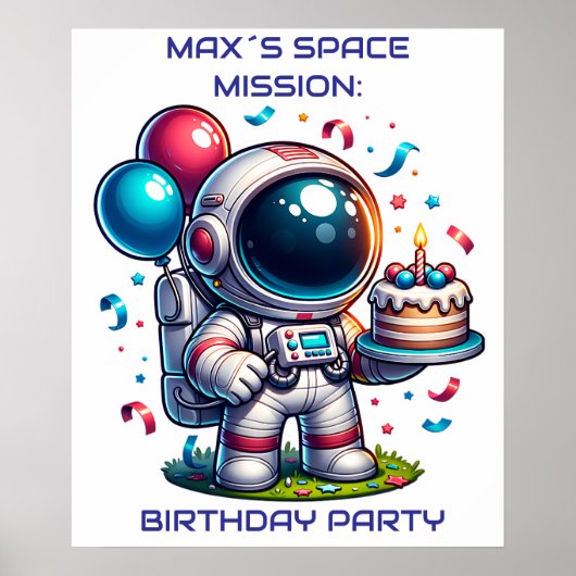 Space Explorer Astronaut Birthday Poster Custom ポスター (正面)