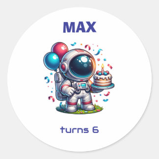  Space Explorer Astronaut Birthday Sticker ラウンドシール