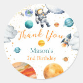Space Explorer Thank You Birthday Astronaut Planet ラウンドシール (正面)
