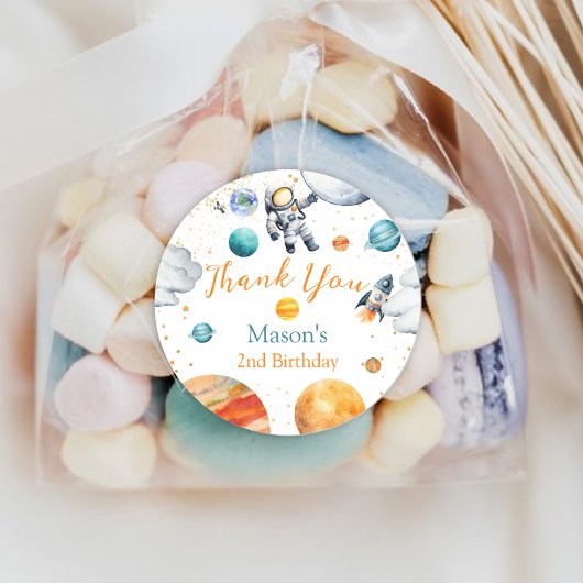 Space Explorer Thank You Birthday Astronaut Planet ラウンドシール