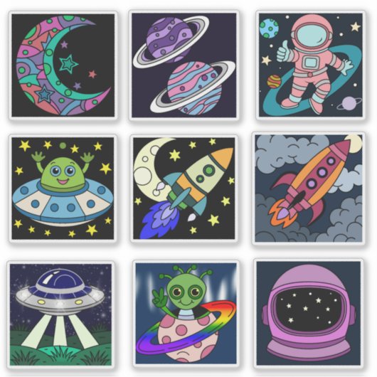 Space Explorers Kids Sticker Sheet シール (正面)