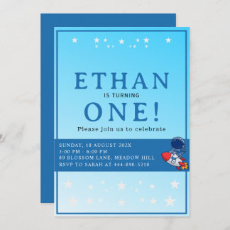 Space First Birthday Invitation – Astronaut Party 招待状