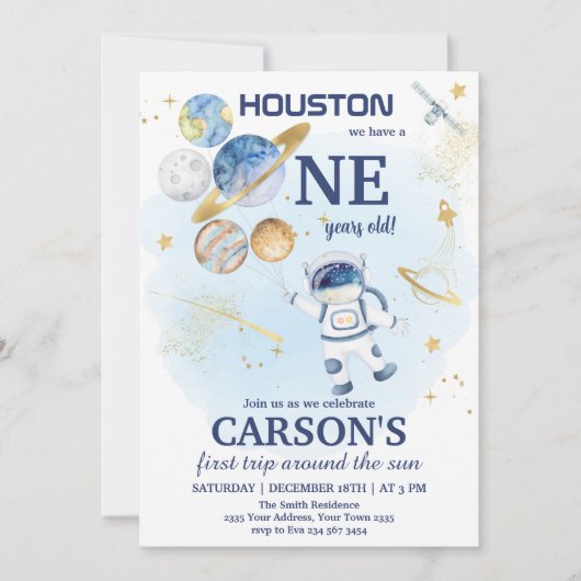 Space First Outer Space First Birthday 招待状 (正面)