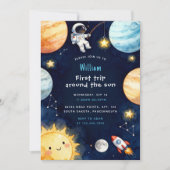 Space First Trip Around The Sun 1st Birthday 招待状 (正面)
