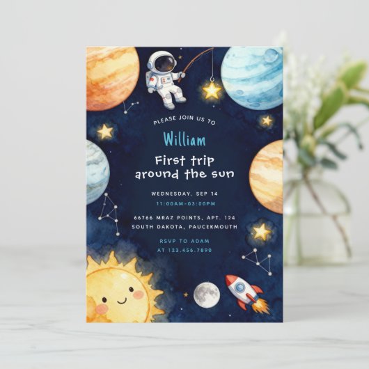 Space First Trip Around The Sun 1st Birthday 招待状 (スタンド正面)