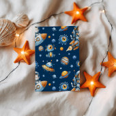 Space Galaxy Astronaut Cat Blast Off 1st Birthday 招待状