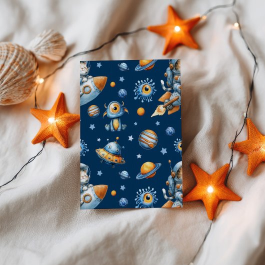 Space Galaxy Astronaut Cat Blast Off 1st Birthday 招待状