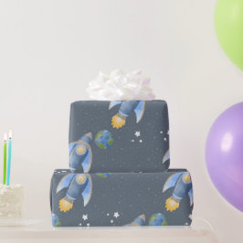 Space Galaxy Planets, Stars & Rocket Orbits astro ラッピングペーパー