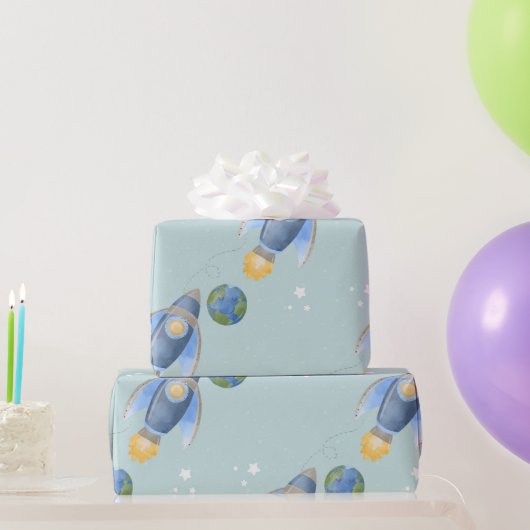 Space Galaxy Planets, Stars & Rocket Orbits astro ラッピングペーパー (パーティーギフト)