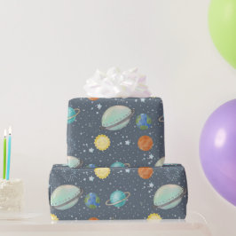 Space Galaxy Planets, Stars & Rocket Orbits astro ラッピングペーパー