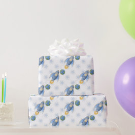 Space Galaxy Planets, Stars & Rocket Orbits astro ラッピングペーパー