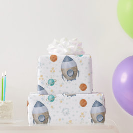 Space Galaxy Planets, Stars & Rocket Orbits astro ラッピングペーパー
