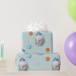 Space Galaxy Planets, Stars & Rocket Orbits astro ラッピングペーパー