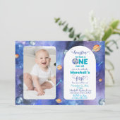 Space Galaxy Watercolor First Birthday Photo 招待状 (スタンド正面)