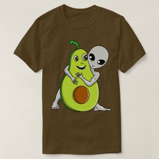 Space Gray Alien UFO Avocado Lover Hugging Tシャツ (デザイン正面)