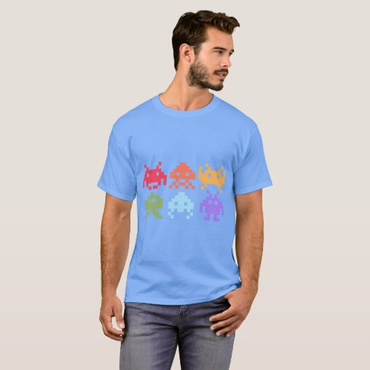 Space Invaders Piel Art Rainbow Aliens girl Tシャツ (正面フル)