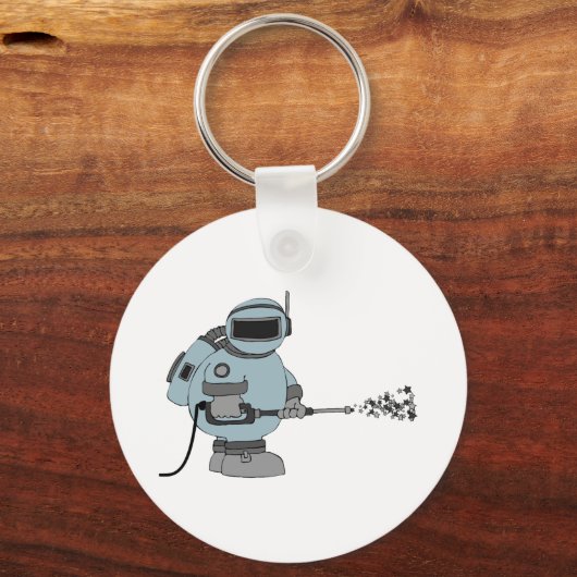 Space Janitor Spraying Stars Sci-Fi Astronaut  キーホルダー (正面)